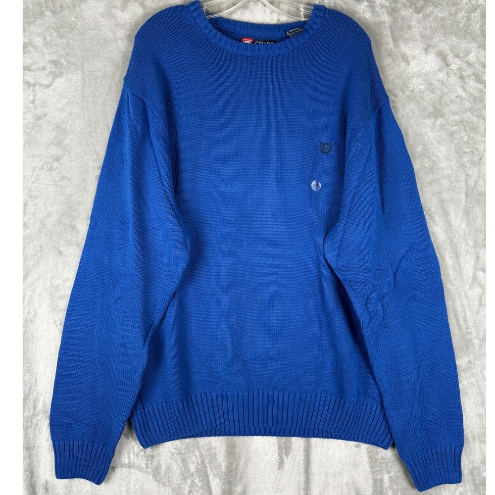 CHAPS Mens Big Sky Freshwater Blue Knit Cotton Sweater XXL Crew‎ Neck Logo